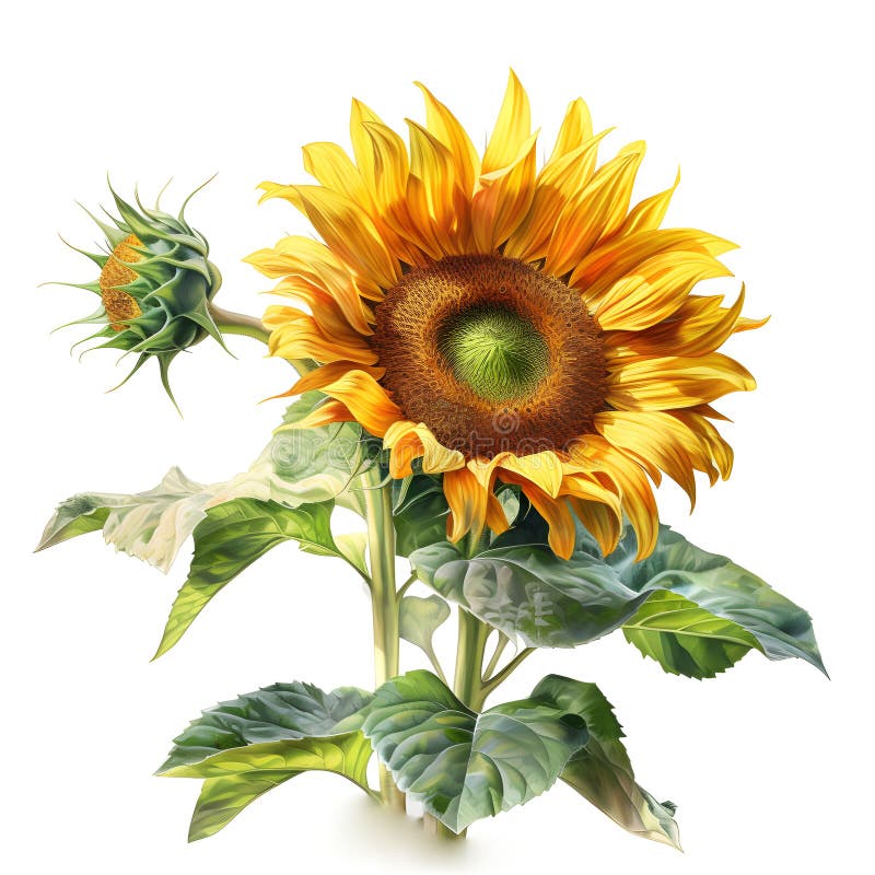 Watercolor illustration of sun flower, isolated on white background. Generative AI