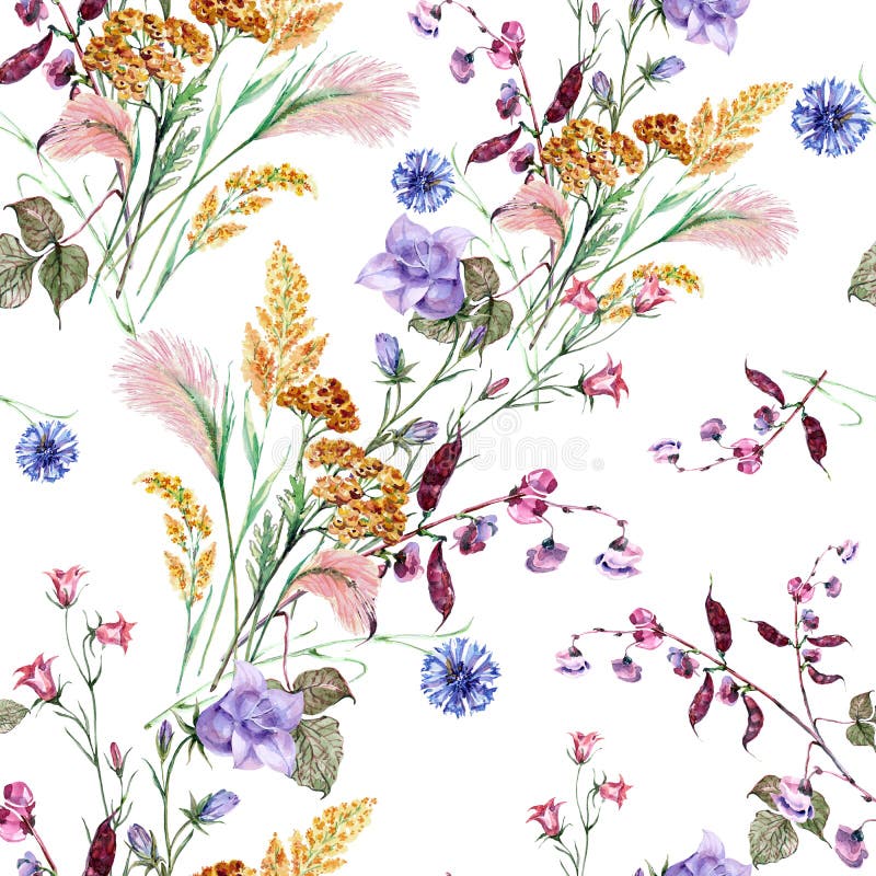 Bouquet flowers field of watercolor seamless pattern. royalty free illustration