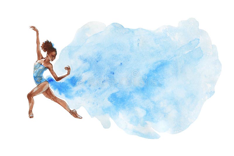 Watercolor African Ballerina. Hand Drawn Dancer on White Background ... Watercolor People Dancing