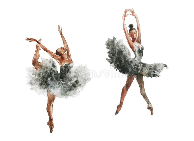 Watercolor Ballerinas. Hand Drawn Dancers on White Background. Painting ... Watercolor People Dancing