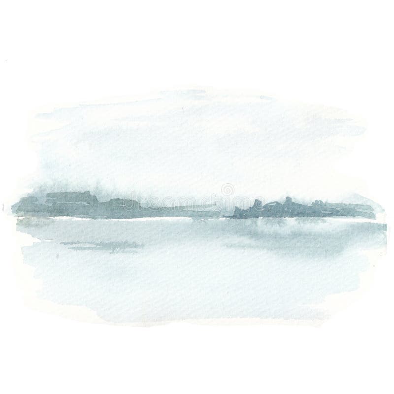 Watercolor Landscape. Simple Hand Drawn Watercolor Sketch. Lake And Forest Stock Image - Image Of Lake, Horizon: 167259025