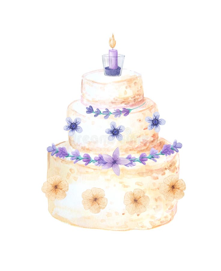 Watercolor lavender wedding cake