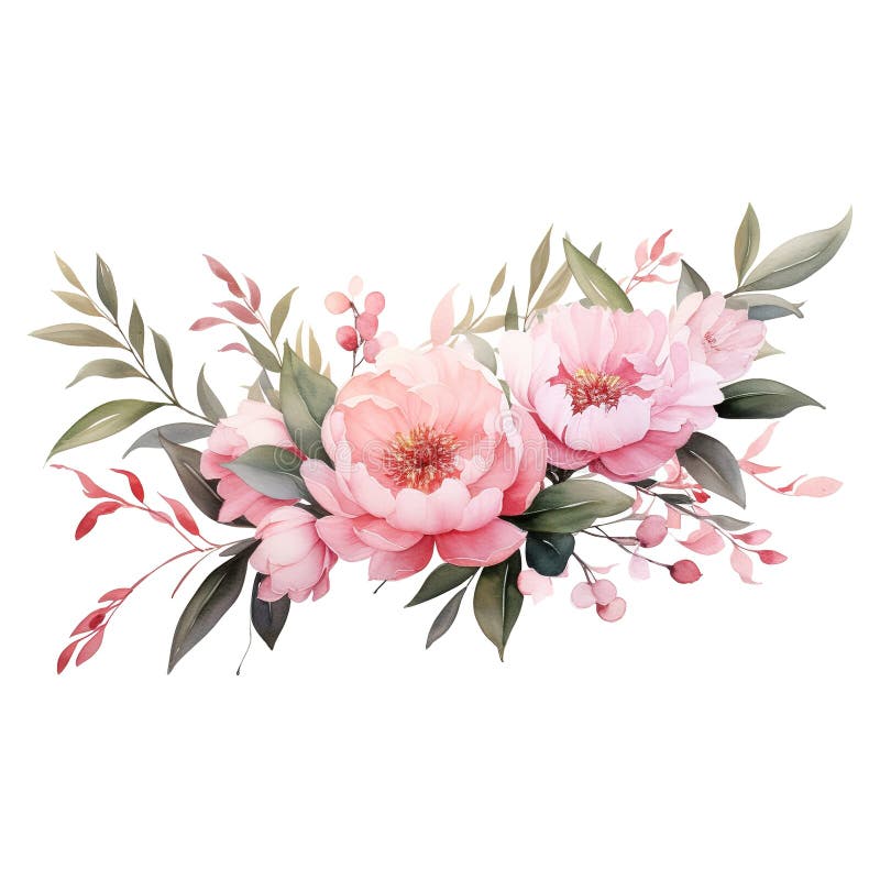 Watercolor Logo with Flowers and Leaves Minimal Arrangement Stock ...