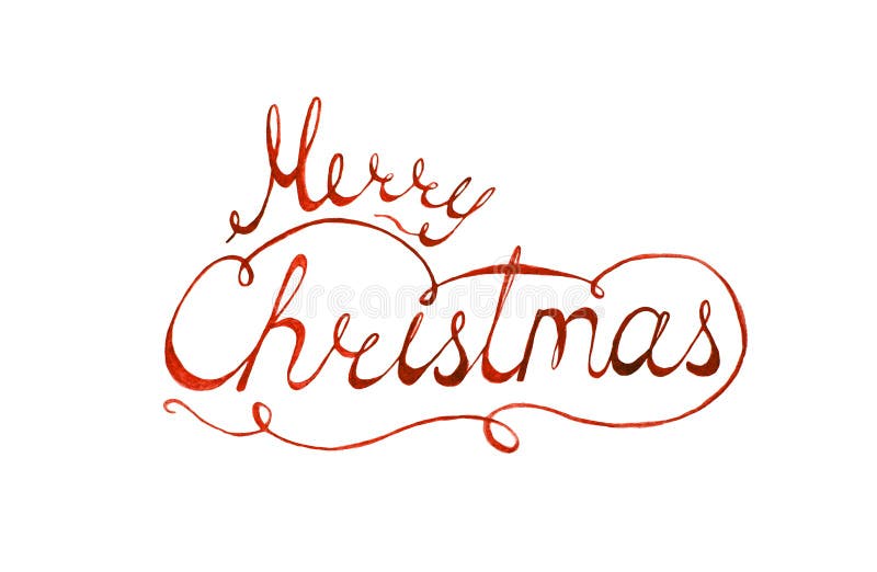 Watercolor Merry Christmas inscription, handwritten lettering, calligraphy texture for logo, banners, labels, postcards, posters, web and prints. Red Xmas badge. Typography texture stock images, royalty-free photos and pictures