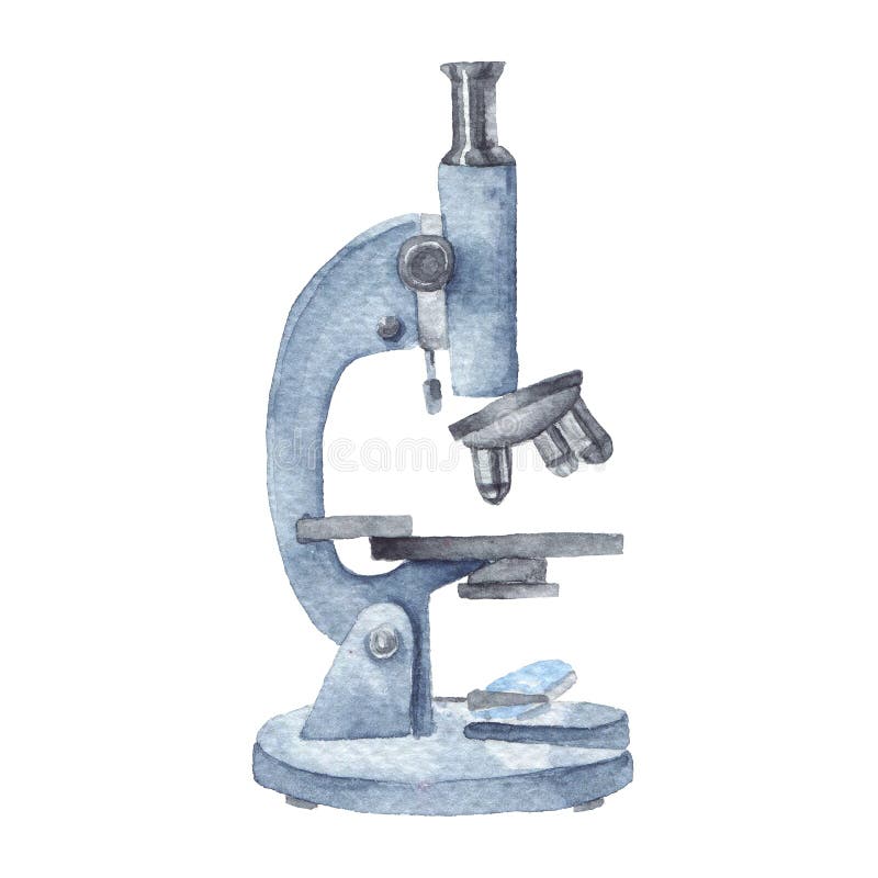 Watercolor Microscope Of Grey Color Design. Hand Drawn Illustration. Stock Illustration - Illustration Of Object, Education: 178282342