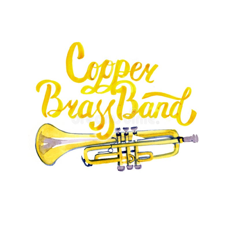 Watercolor misic lettering calligraphic inscription - copper brass band vector illustration Watercolor misic lettering calligraphic inscription - copper brass band vector illustration