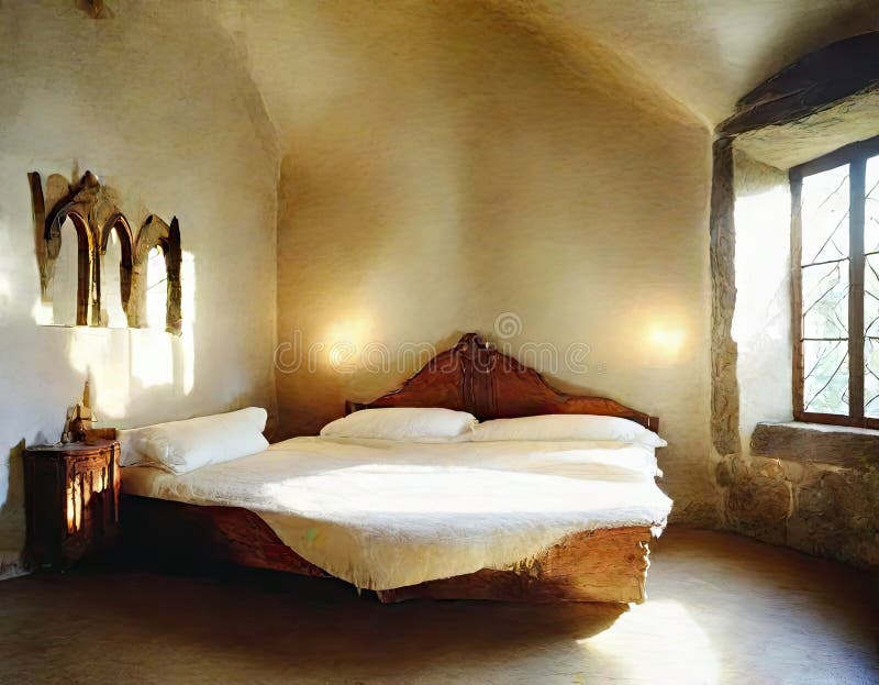 Watercolor of Modern Bedroom with Medieval Theme Stock Illustration