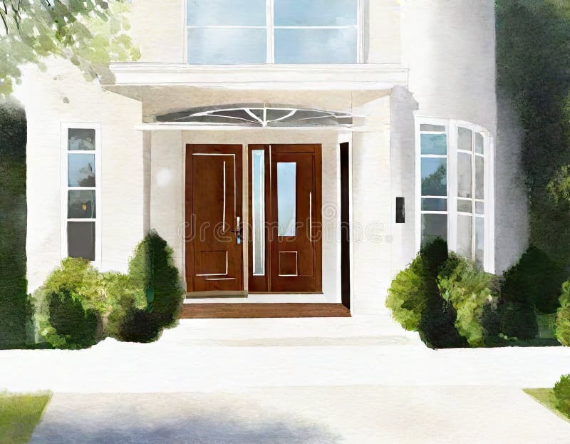 Watercolor of Modern Expensive House Stock Illustration Illustration