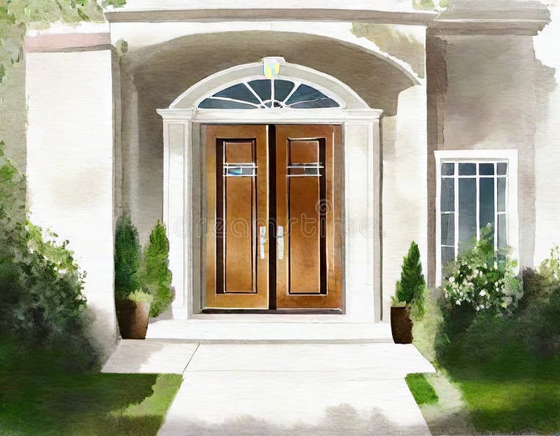 Watercolor of Modern Expensive House Stock Illustration Illustration