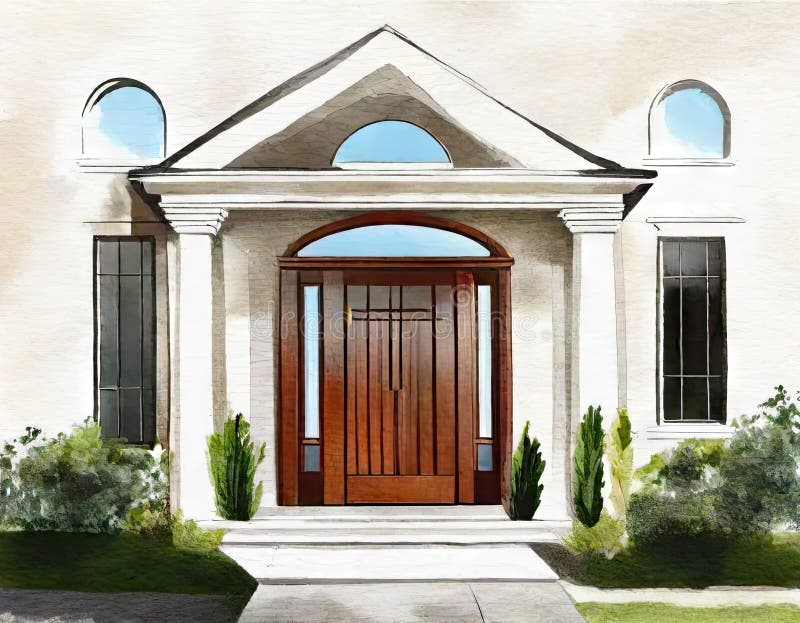 Watercolor of Modern Expensive House Stock Illustration Illustration