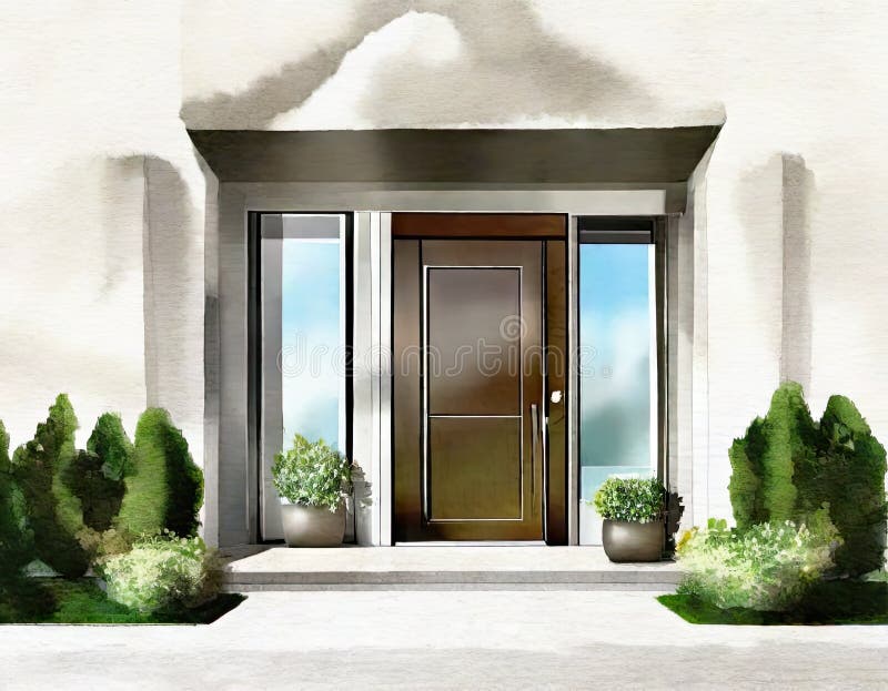 Watercolor of Modern Expensive House Stock Illustration Illustration