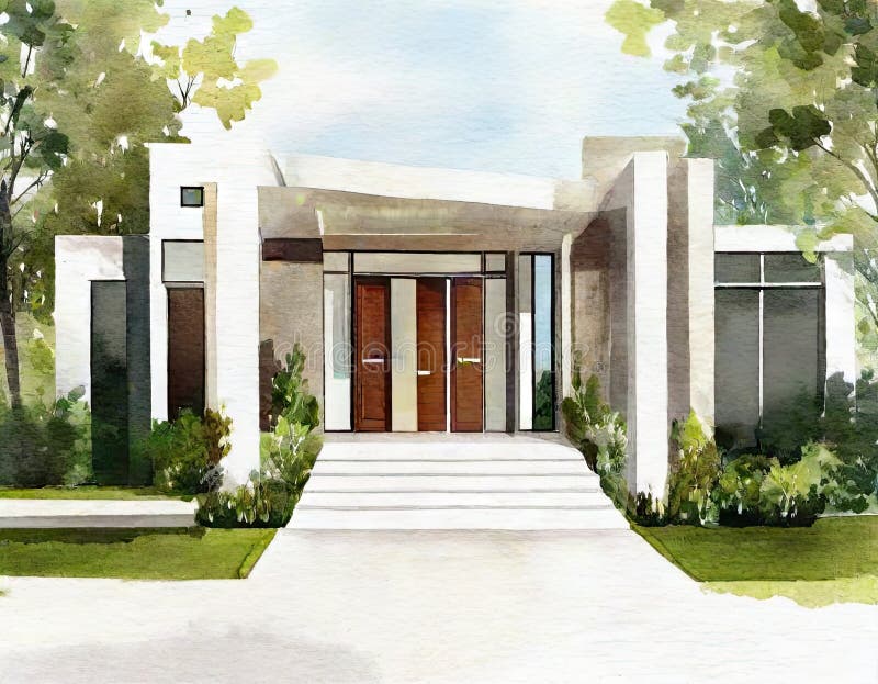 Watercolor of Modern Expensive House Stock Illustration Illustration