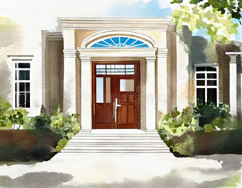 Watercolor of Modern Expensive House Stock Illustration Illustration