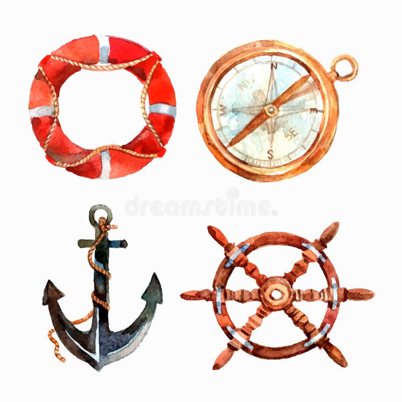 Watercolor Marine Knots, Nodes, Nautical Clip Art Anchor, Rope