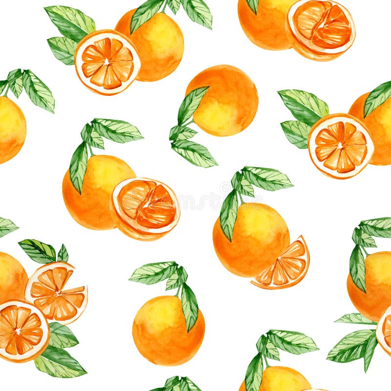 Watercolor orange citrus seamless pattern. Floral summer fruit childish pattern for textile fabric, wrapping paper vector illustration Watercolor orange citrus seamless pattern. Floral summer fruit childish pattern for textile fabric, wrapping paper vector illustration