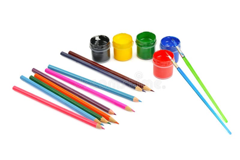 Watercolor Paint and Colored Pencils Stock Image Image of drawing
