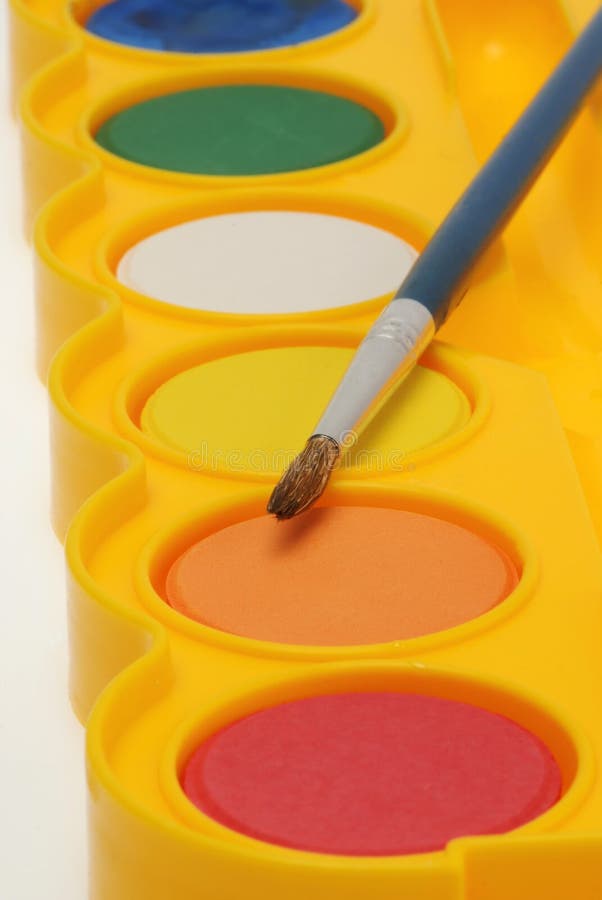 Watercolor Paint Tray and Brush Stock Photo Image of plastic