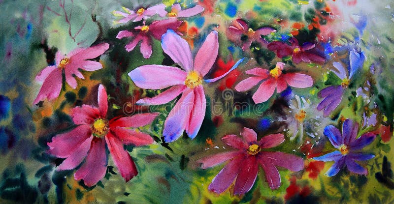 Watercolor painting of beautiful flowers.