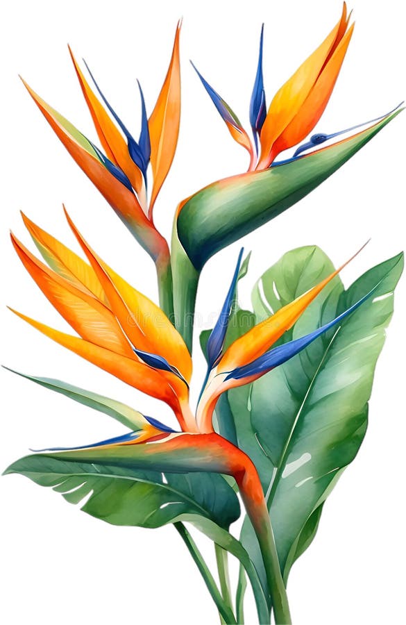 Watercolor painting of Bird-of-Paradise flower. Close-up of a watercolor painting of a Bird-of-Paradise flower. Ai-Generated. Watercolor painting of Bird-of-Paradise flower. Close-up of a watercolor painting of a Bird-of-Paradise flower. Ai-Generated