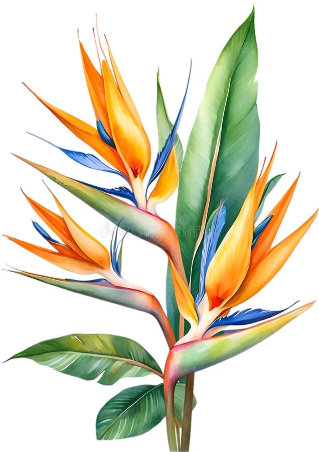 Watercolor painting of Bird-of-Paradise flower. Close-up of a watercolor painting of a Bird-of-Paradise flower. Ai-Generated. Watercolor painting of Bird-of-Paradise flower. Close-up of a watercolor painting of a Bird-of-Paradise flower. Ai-Generated