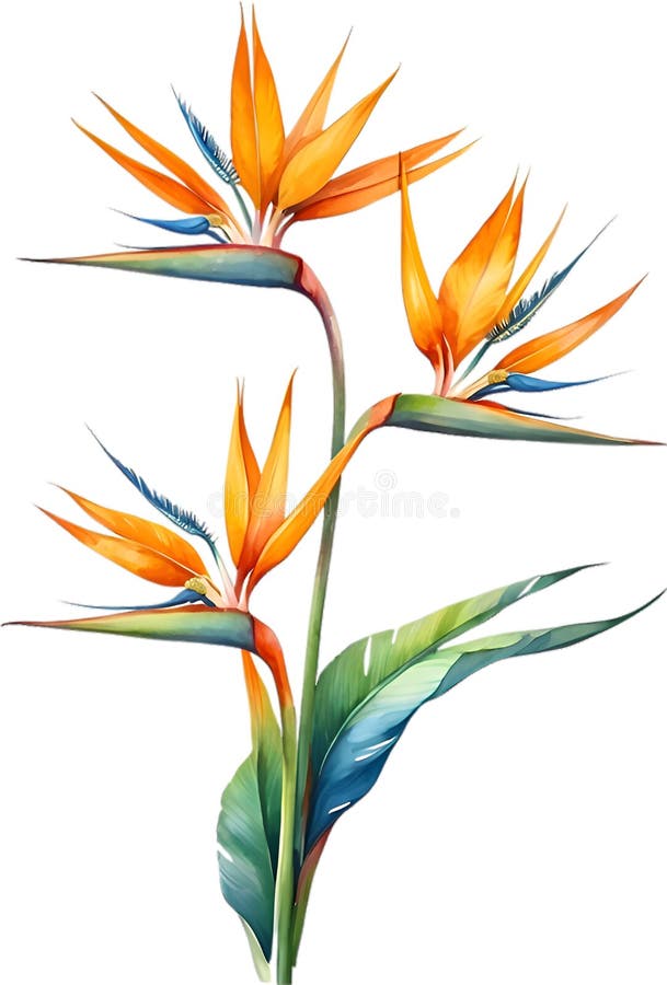 Watercolor painting of Bird-of-Paradise flower. Close-up of a watercolor painting of a Bird-of-Paradise flower. Ai-Generated. Watercolor painting of Bird-of-Paradise flower. Close-up of a watercolor painting of a Bird-of-Paradise flower. Ai-Generated