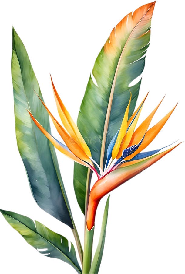 Watercolor painting of Bird-of-Paradise flower. Close-up of a watercolor painting of a Bird-of-Paradise flower. Ai-Generated. Watercolor painting of Bird-of-Paradise flower. Close-up of a watercolor painting of a Bird-of-Paradise flower. Ai-Generated