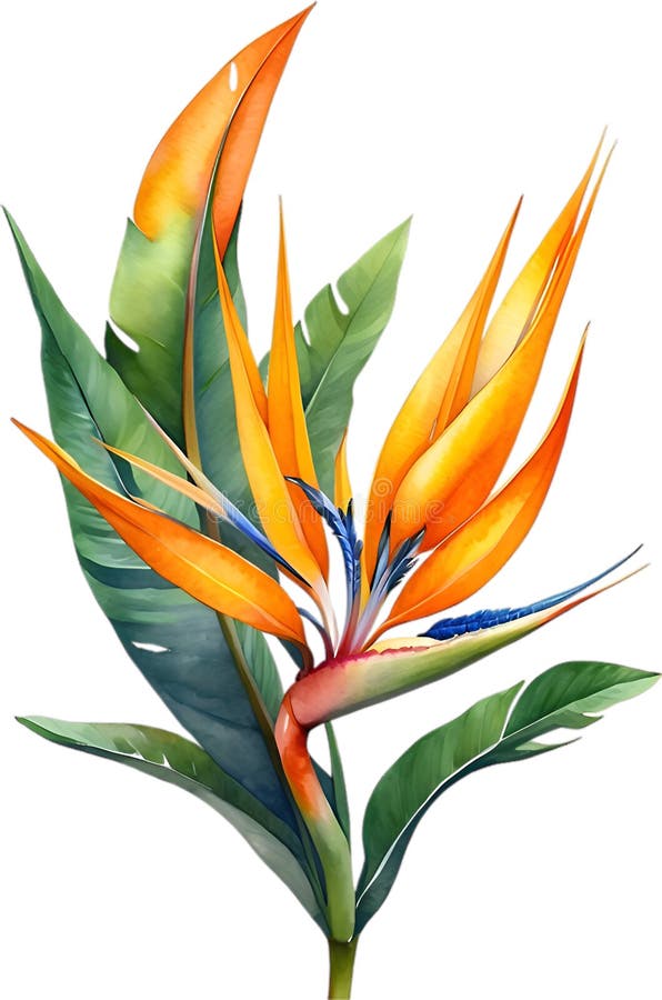 Watercolor painting of Bird-of-Paradise flower. Close-up of a watercolor painting of a Bird-of-Paradise flower. Ai-Generated. Watercolor painting of Bird-of-Paradise flower. Close-up of a watercolor painting of a Bird-of-Paradise flower. Ai-Generated