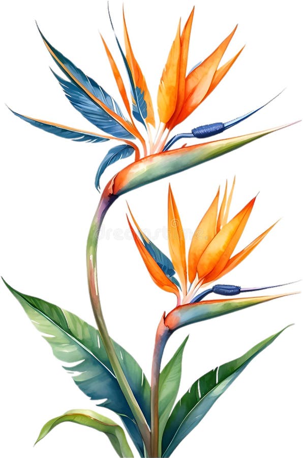 Watercolor painting of Bird-of-Paradise flower. Close-up of a watercolor painting of a Bird-of-Paradise flower. Ai-Generated. Watercolor painting of Bird-of-Paradise flower. Close-up of a watercolor painting of a Bird-of-Paradise flower. Ai-Generated