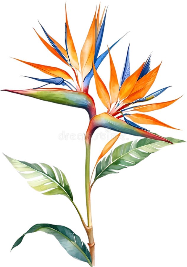 Watercolor painting of Bird-of-Paradise flower. Close-up of a watercolor painting of a Bird-of-Paradise flower. Ai-Generated. Watercolor painting of Bird-of-Paradise flower. Close-up of a watercolor painting of a Bird-of-Paradise flower. Ai-Generated