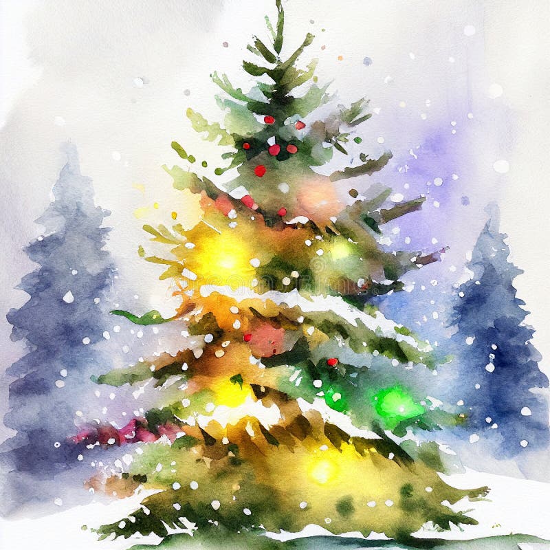 Christmas Tree. Watercolor Painting of a Christmas Tree Stock ...