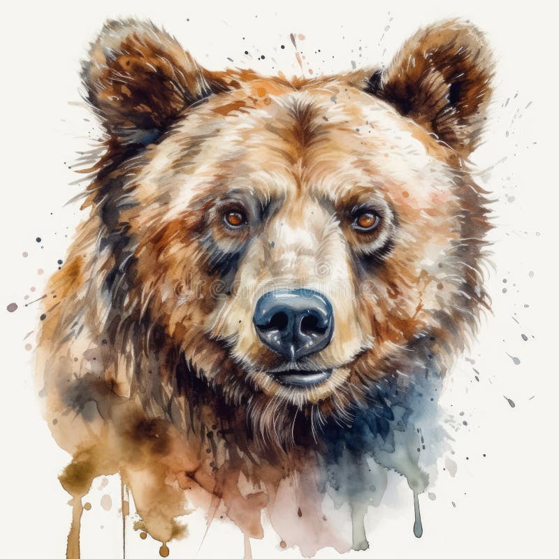 Watercolor Painting of a Cute Bear on White Background. Al Generated ...