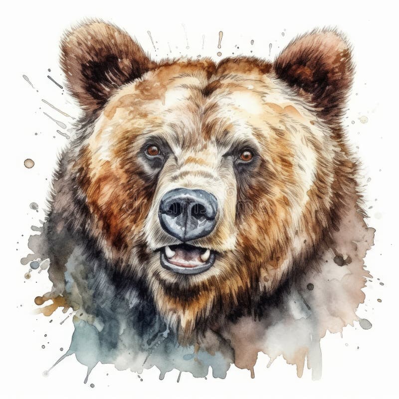 Watercolor Painting of a Cute Bear on White Background. Al Generated ...