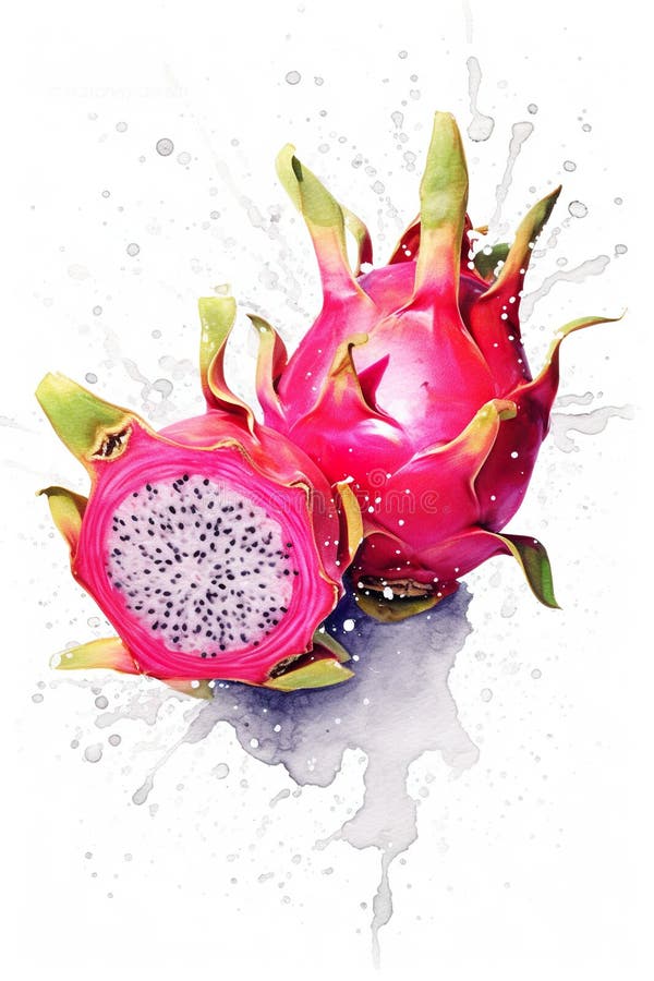 A watercolor painting of a dragon fruit. Generative AI image. royalty free illustration