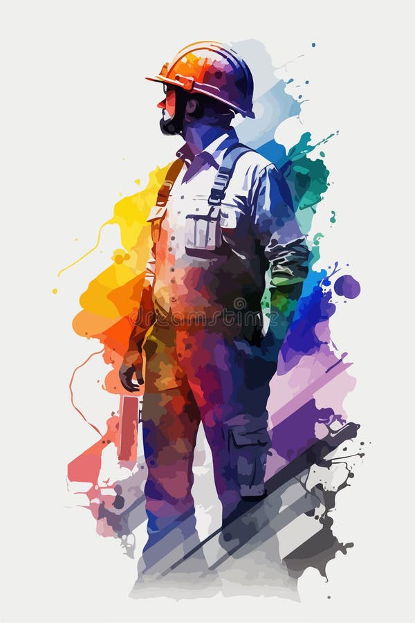 Watercolor painting and drawing of Portrait of factory engineer working industrial construction worker royalty free illustration