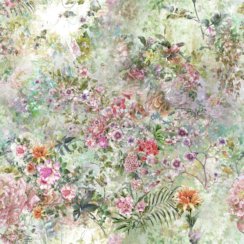 Watercolor painting of leaf and flowers, seamless royalty free illustration Watercolor painting of leaf and flowers, seamless royalty free illustration