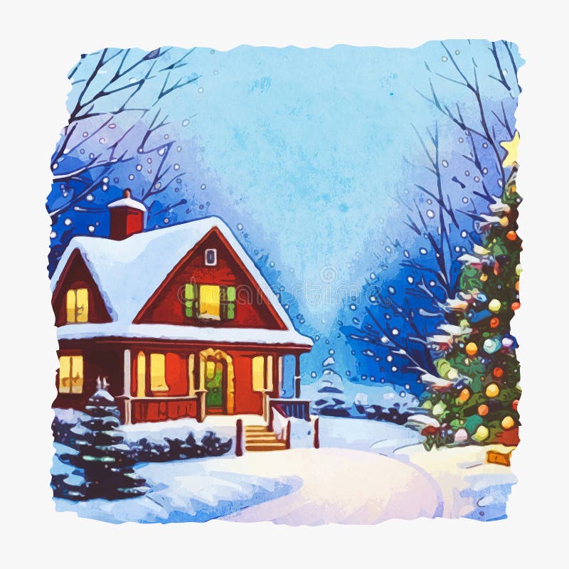 Watercolor Painting. Merry Christmas Card Design Stock Illustration ...