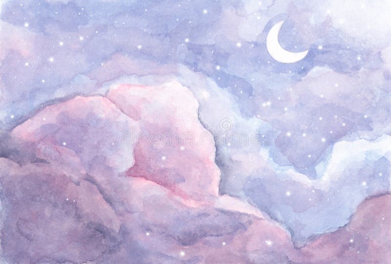 moon watercolor painting galaxy painting sky painting for printing Halloween watercolor