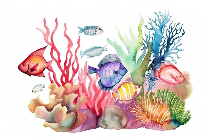 A Watercolor Painting of a Sea Life Scene. AI Generative Image Stock ...