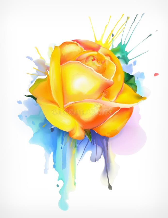 Watercolor Painting, Yellow Rose Stock Vector - Illustration of bloom, love: 72788297