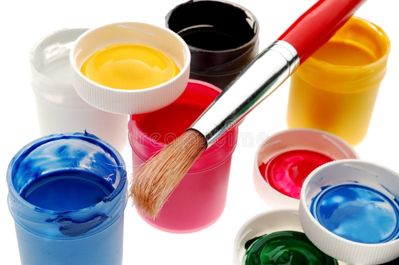 Paintbrushes, artist palette, oil paints on desk in painter studio. Close  up Stock Photo - Alamy