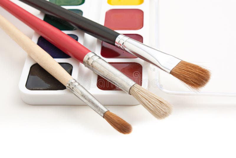 Watercolor Paints and Brushes Stock Photo Image of closeup, painter