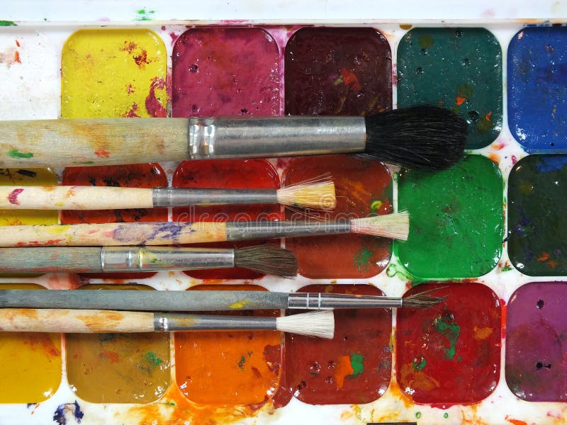 Watercolor Paints and Brushes Stock Image Image of abstract, craft