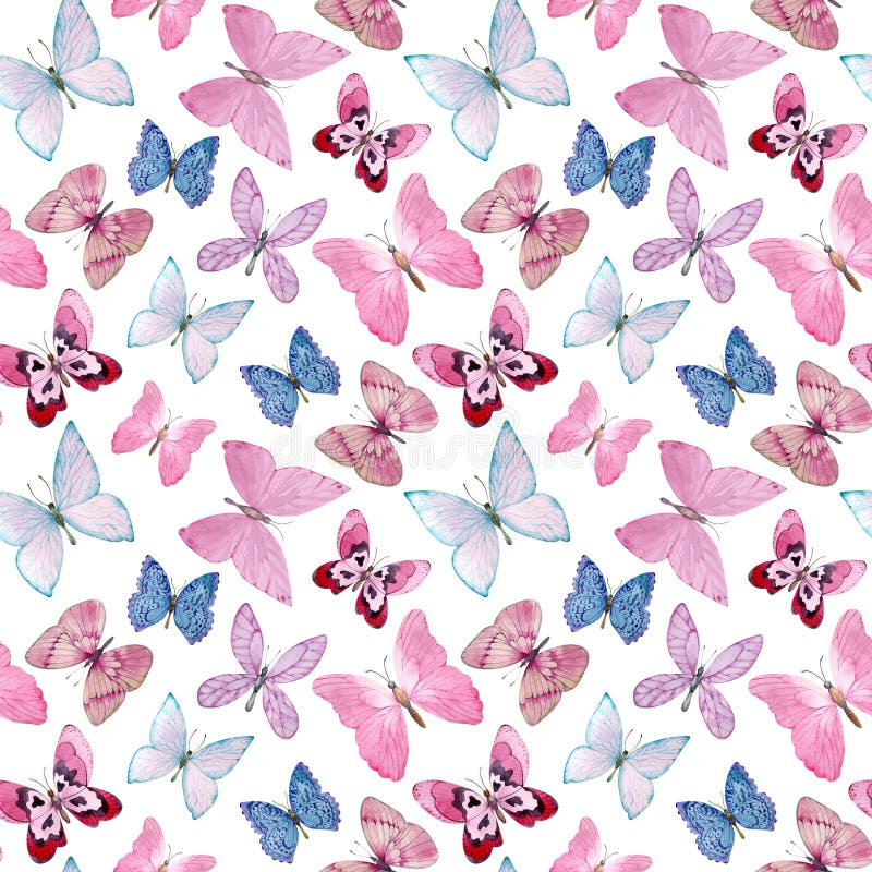 Watercolor Pattern with Beautiful Butterflies. Hand-drawn Pink and ... - Mẫu hoa văn nước sơn với Bướm đẹp màu xanh là những hình ảnh có tính thẩm mỹ cao, rất dễ khiến cho người xem say mê. Họa tiết được vẽ tay rất tỉ mẩn, với những bướm trang trí rực rỡ màu sắc rất cuốn hút. Những ai yêu thích các bản vẽ tỉ mỉ, đẹp mắt sẽ không thể bỏ qua mẫu này.