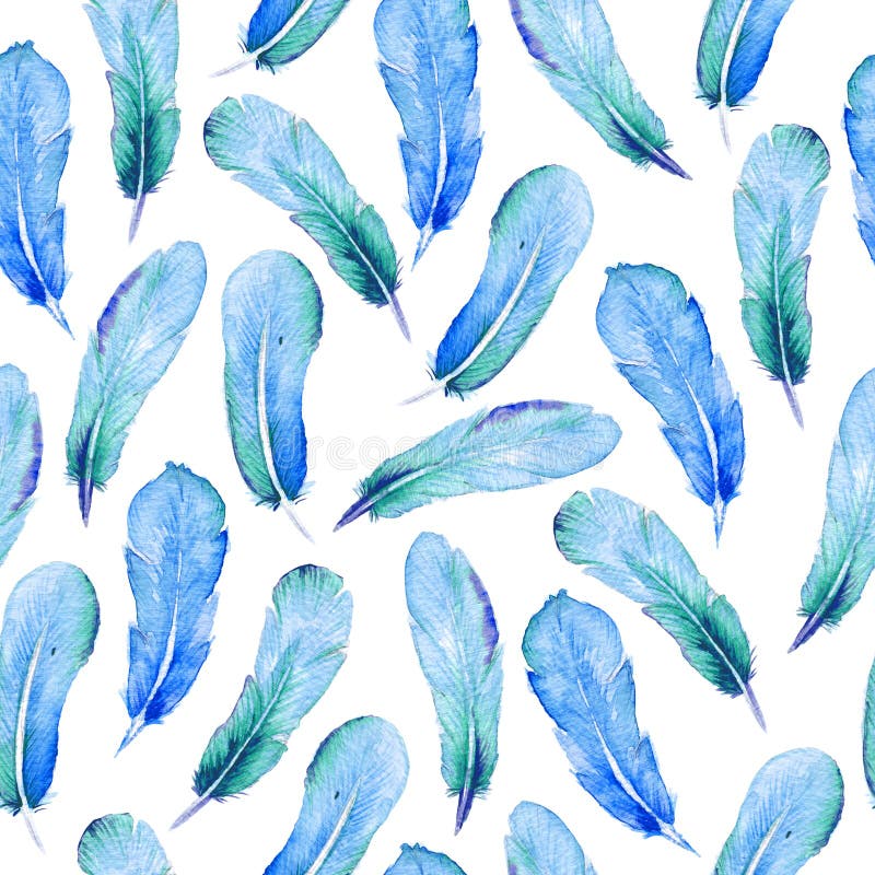Watercolor pattern with feathers stock illustration