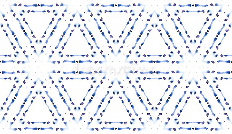 Watercolor Pattern. Geometry Artwork. Ceramic Geo Tile. Cobalt Decorative Ink Paint Stroke. stock illustration