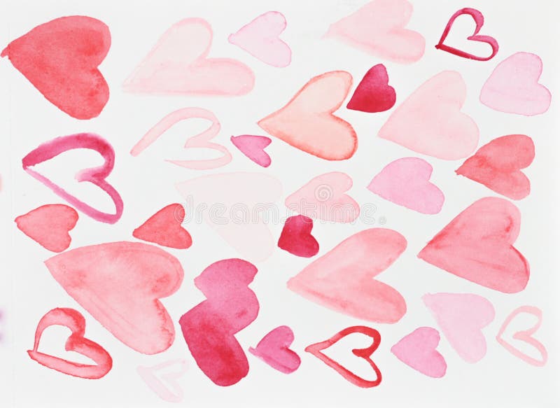 Watercolor Pattern with Pink and Red Hearts. Stock Image - Image of ...