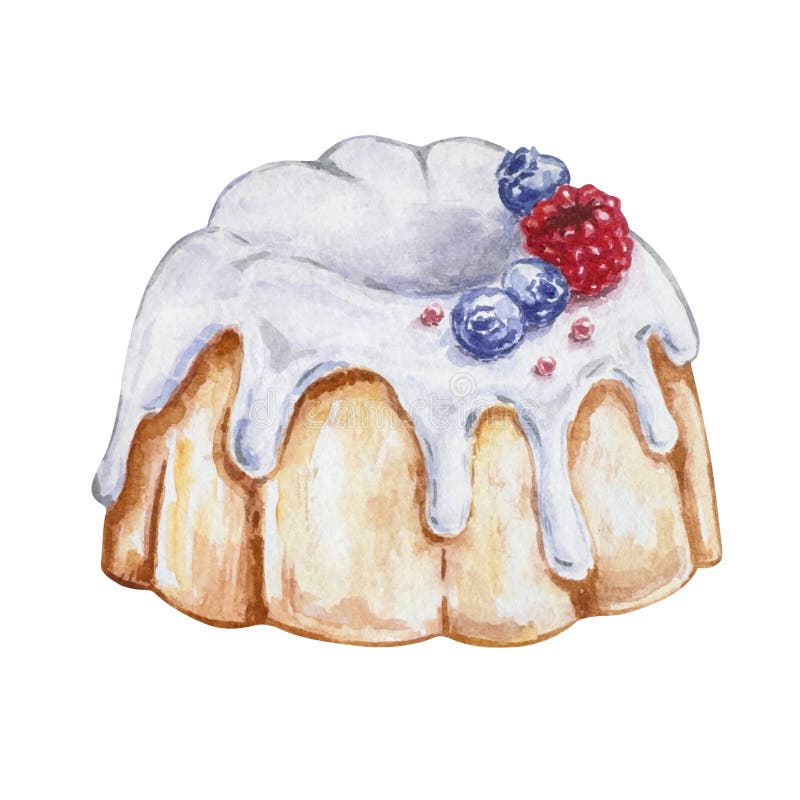 Watercolor pie, hand drawn illustrations, isolated, bakery design, homemade baking stock illustration