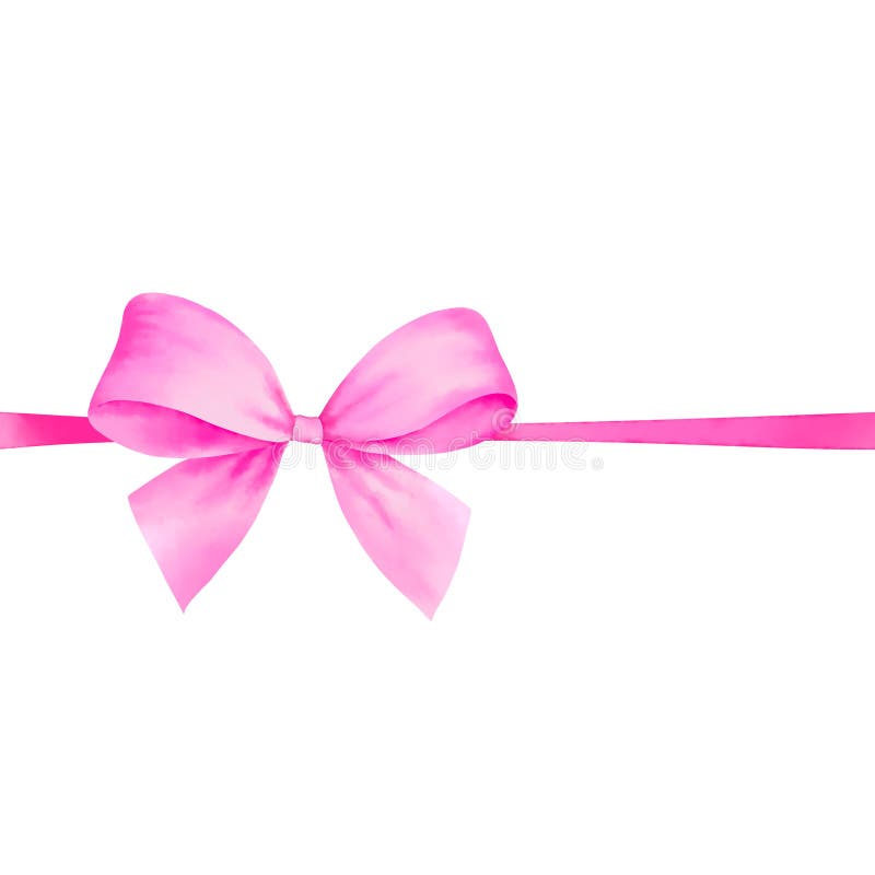Watercolor of Pink Ribbon Bow Gift with Clipping Path Stock Image