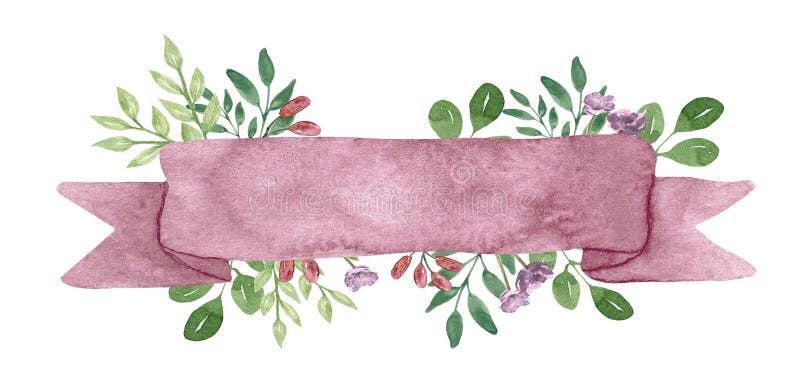 Premium Vector  Watercolor pink ribbon with flowers. floral