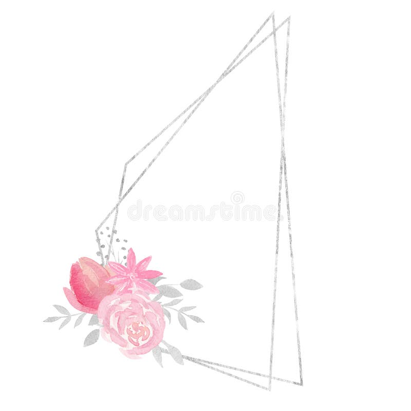 Watercolor polygonal frame border with floral decoration with rose, leaves, flowers and branches. royalty free illustration Watercolor polygonal frame border with floral decoration with rose, leaves, flowers and branches. royalty free illustration